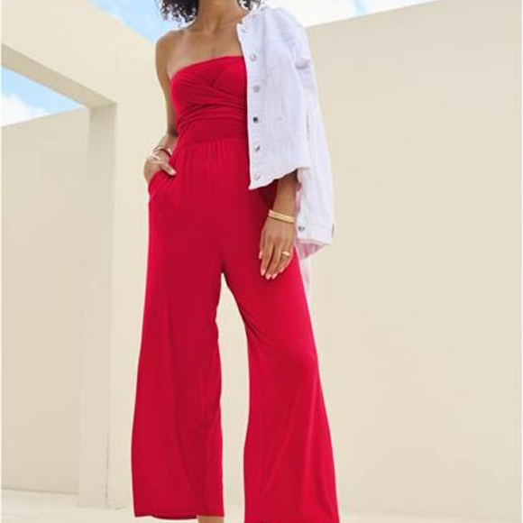VENUS Pants - VENUS Red Strapless Jumpsuit